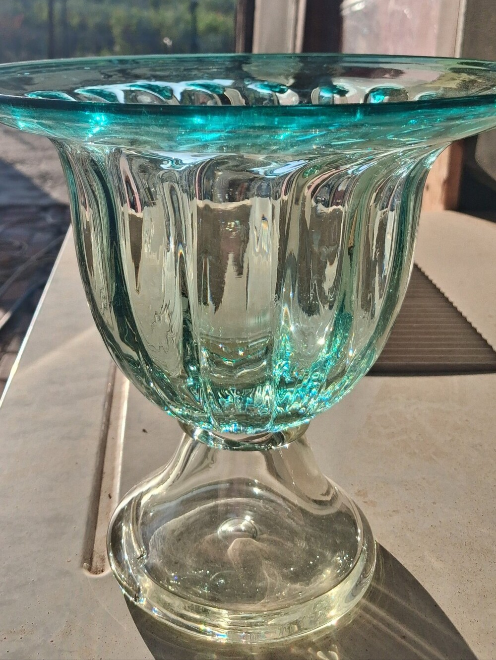 Vintage Green Glass Pedestal Vase